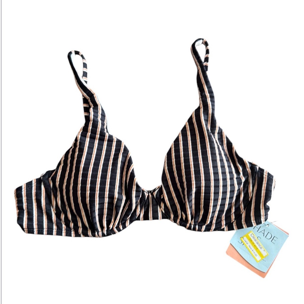 Shade & Shore NWT Women’s Black and Cream Striped Bikini Top Size 36B